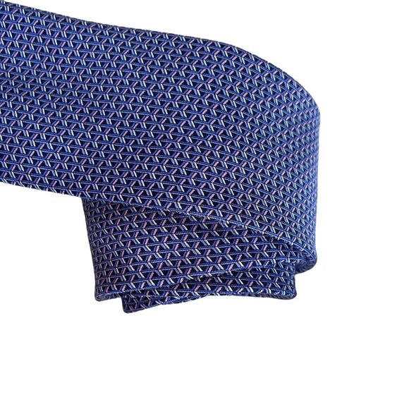 Michael Kors Mens Silk Tie Geometric Pattern Blue & Purple 58" Length - Picture 4 of 7